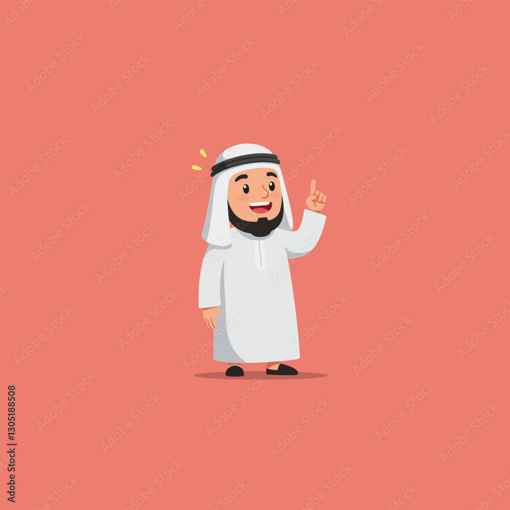 Arab Man Cartoon Having an Idea and Pointing Upwards Arab Man Cartoon Having an Idea and Pointing Upwards