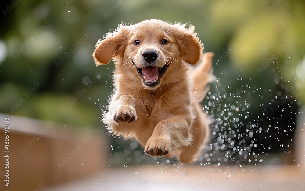 Golden Retriever Puppy Leaping Park Golden Retriever Puppy Leaping Park