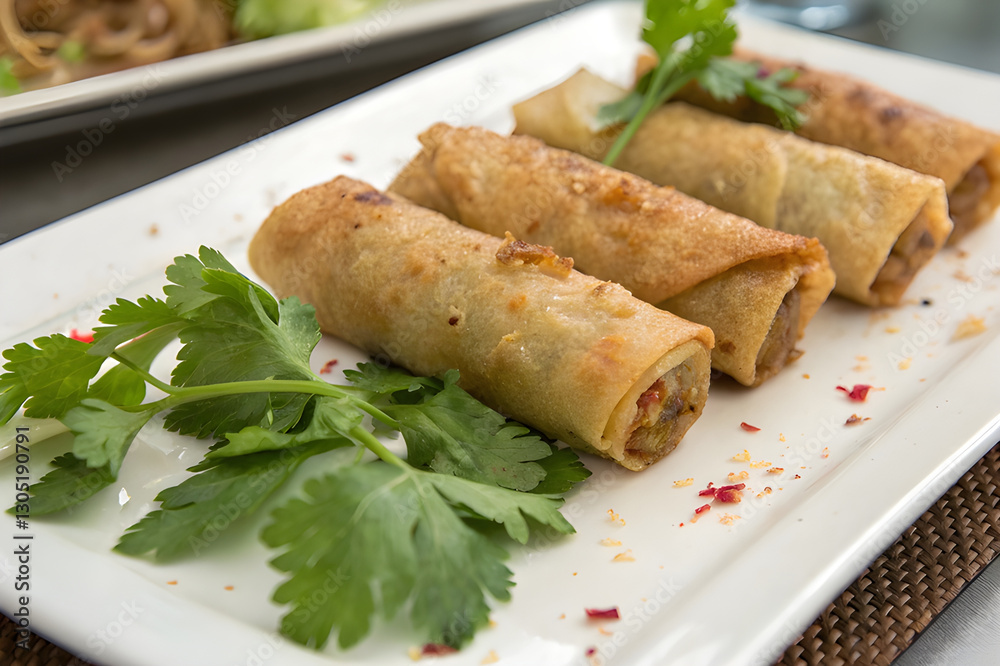 Crispy Spring Rolls on White Plate – Appetizing Asian Cuisine Crispy Spring Rolls on White Plate – Appetizing Asian Cuisine