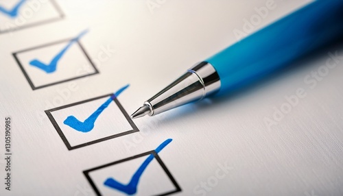 blue pen marking on checklist sheet photo