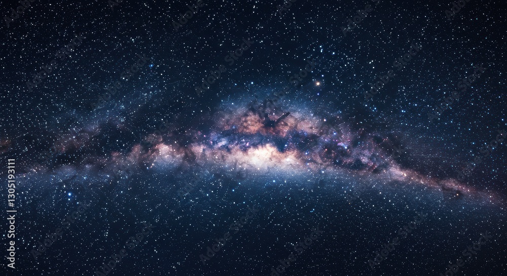 Obraz premium Galactic Tapestry: The Milky Way unfolds in a celestial panorama, a breathtaking view of countless stars, cosmic dust, and vibrant nebulae, evoking a sense of wonder and the vastness of the cosmos.