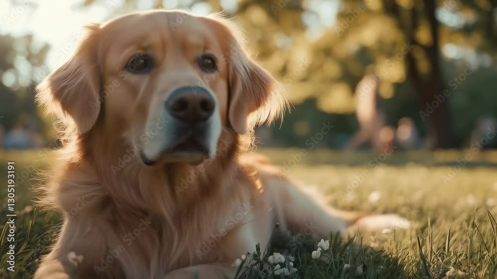 Golden Retriever Relaxing in Nature at Sunset Golden Retriever Relaxing in Nature at Sunset