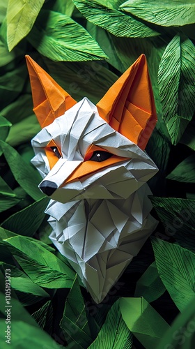 Origami Fox Amidst Lush Foliage