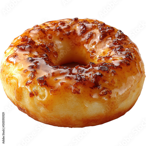 Freshly baked apple fritter with golden glaze isolated on transparent background. Generative ai
