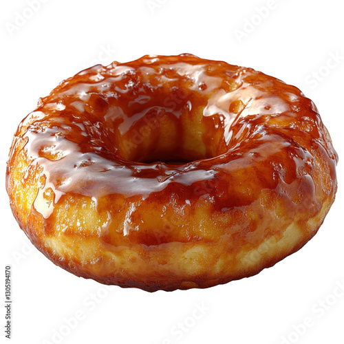 Freshly baked apple fritter with golden glaze isolated on transparent background. Generative ai