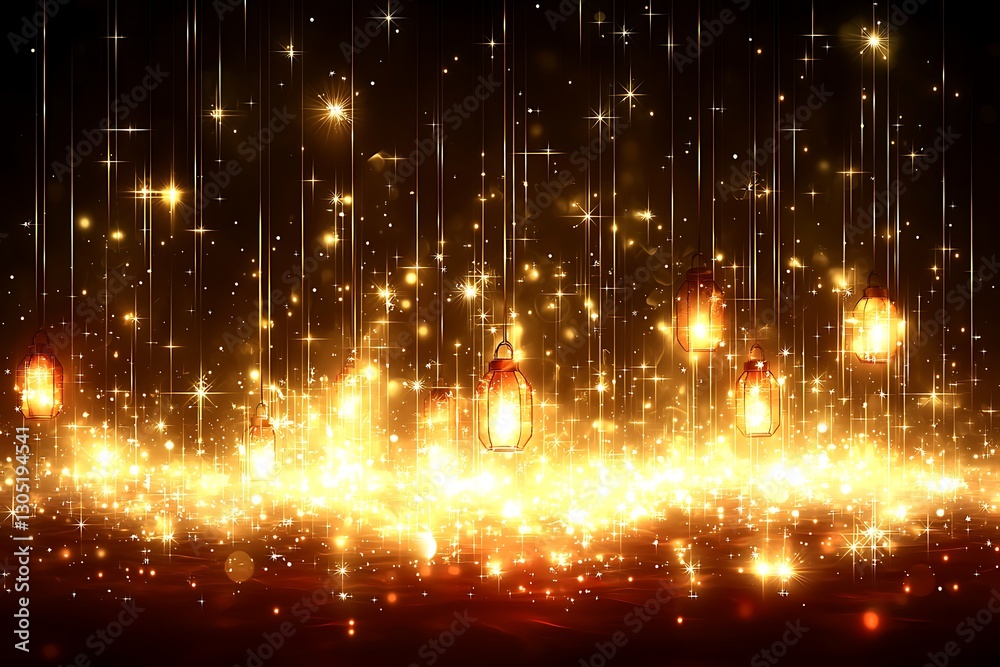Obraz premium Golden Lanterns Sparkle Night Sky