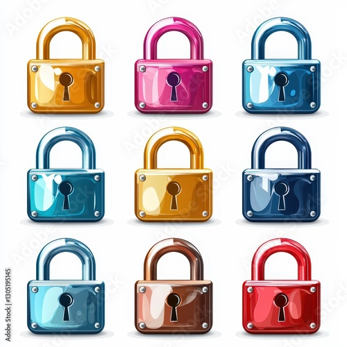 Padlock icon set cut out isolated on white background