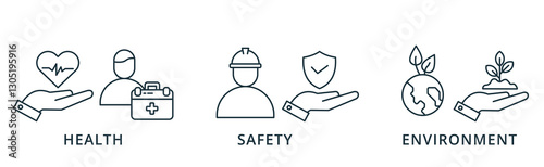 HSE banner icon health, safety and environment vector illustration concept