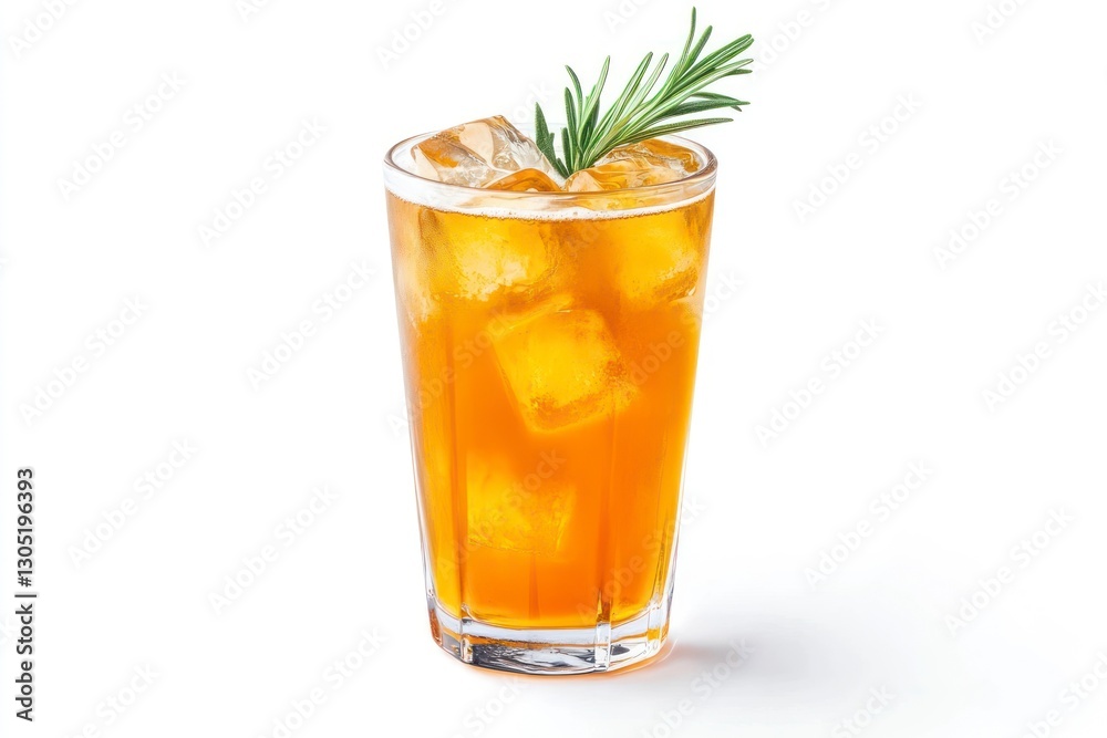 Iced Tea Refreshment Served in Glass with Rosemary Garnish on White Iced Tea Refreshment Served in Glass with Rosemary Garnish on White