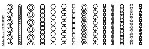 Chain brush collection. Metal chain elements. Vector illustration
