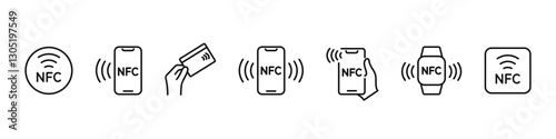 NFC icon set. Nfc wireless payment. Vector.