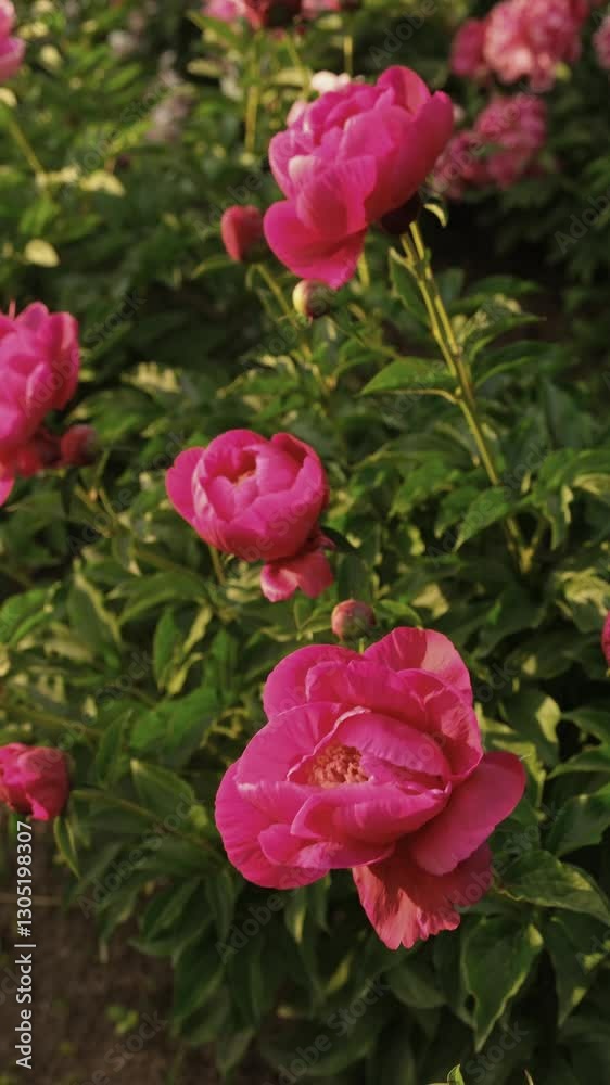 Vertical video of pink peony flowers in the summer garden Vertical video of pink peony flowers in the summer garden