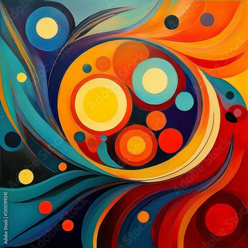 colorful abstract circles blend harmoniously on textured canvas artwork