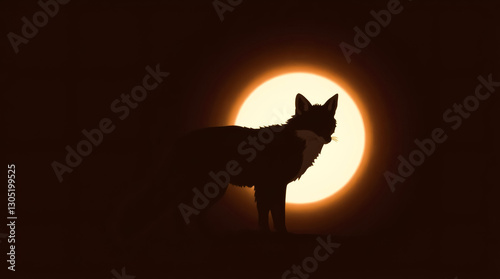 Fox silhouette against a full moon in a nighttime setting. 