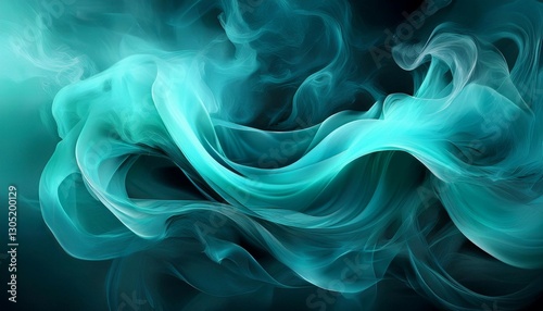 intriguing abstract teal smoke swirling in artistic display within a digital background