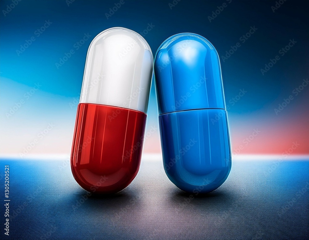 a thought provoking choice between the red and blue pills symbolizing the tension between truth and illusion belief and reality right and wrong with a blurred caption space for interpretation a thought provoking choice between the red and blue pills symbolizing the tension between truth and illusion belief and reality right and wrong with a blurred caption space for interpretation