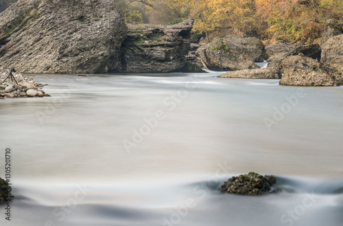 views of the Adda river during a sunny autumnal day, Trezzo d'adda, Bergamo, Lombardy photo