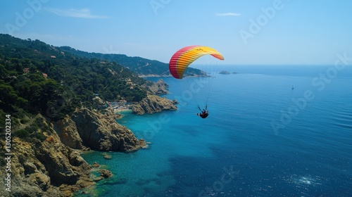 A parasailer soaring above the blue ocean photo