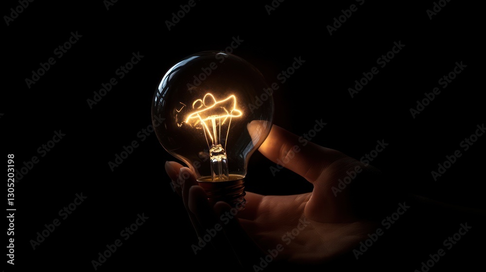 Illuminating Innovation, Hand Holding a Glowing Lightbulb in Darkness Illuminating Innovation, Hand Holding a Glowing Lightbulb in Darkness