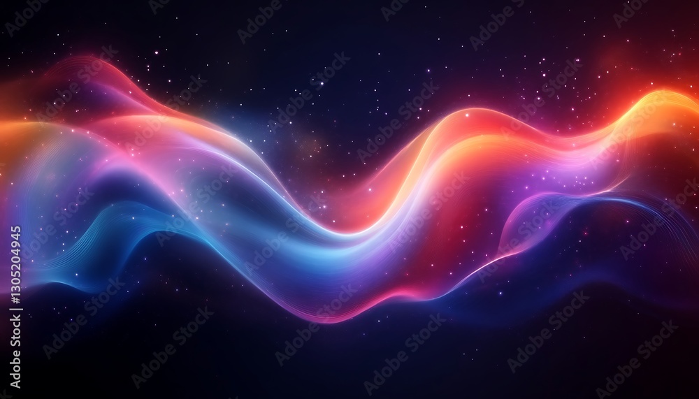 Fototapeta premium Glowing wave flows over black space