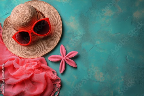 Relaxing by the Poolside With a Straw Hat and Palm Leaves on a Sunny Day