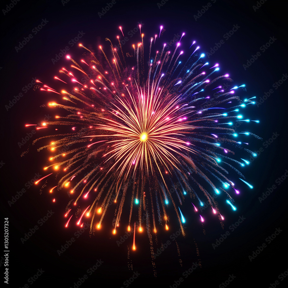 Vibrant fireworks explode in a mesmerizing display of color against the night sky. Vibrant fireworks explode in a mesmerizing display of color against the night sky.