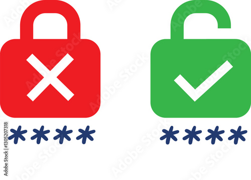 Password with open and closed lock for data protection vector icon illustration.