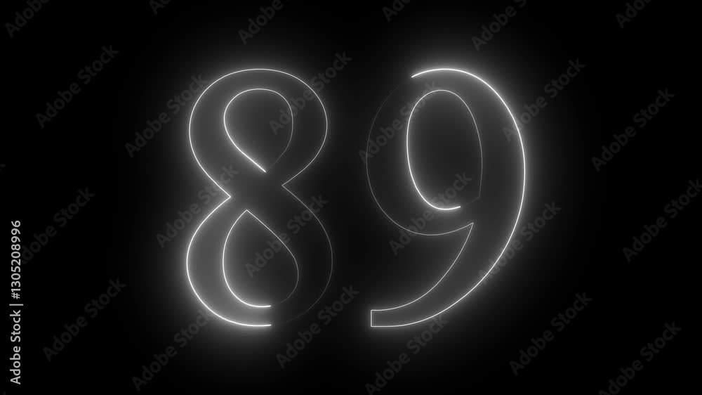 89 text animation by white color neon on black background. 89 text animation by white color neon on black background.