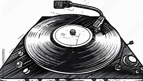record player grunge drawing isolated on white