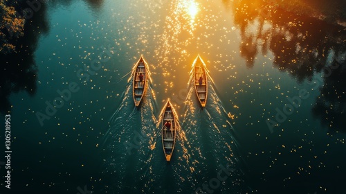 Sunset Boat Ride on Serene Lake With Mountains in the Background
