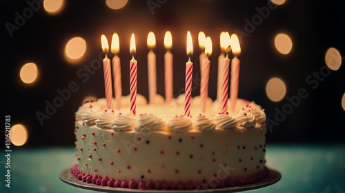 Birthday Cake Decorated With Candles Glowing Softly in a Festive Atmosphere
