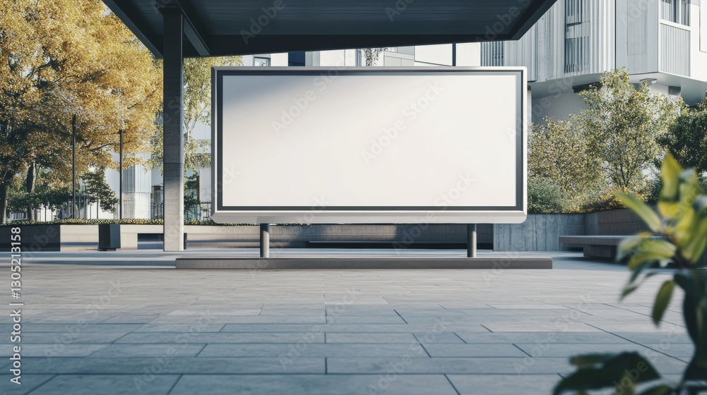 Fototapeta premium Blank white digital billboard mockup in train station platform. Modern design. Empty space for advertisement. Suitable for marketing presentations retail ads. Horizontal outdoor advertising media disp