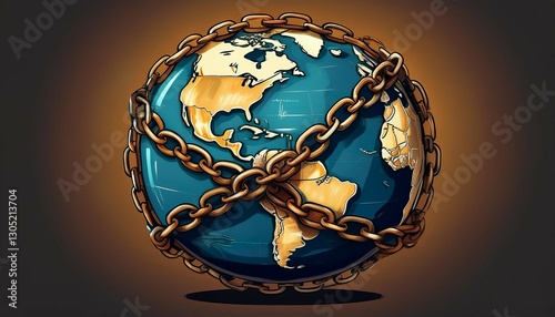 globe wrapped in rusty chains