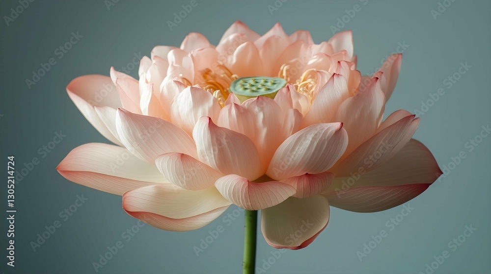 Fototapeta premium Lotus Blossom: A close-up of a stunning pink lotus flower, showcasing its delicate petals, vibrant color, and intricate details