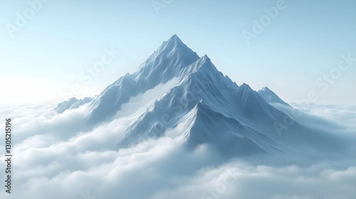Wallpaper Mural Majestic Mountain Peak: A towering mountain peak piercing through a sea of fluffy clouds, a breathtaking vista of natural wonder, painted with a serene palette of icy blues and crisp whites.  Torontodigital.ca
