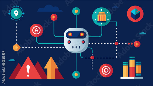 Using predictive analytics and historical data the AI system could anticipate potential chokepoints and proactively route data through alternate paths to avoid delays.. Vector illustration