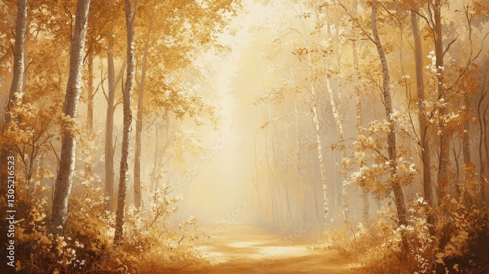 Obraz premium Ethereal autumn forest backdrop in rich sepia with glowing golden details
