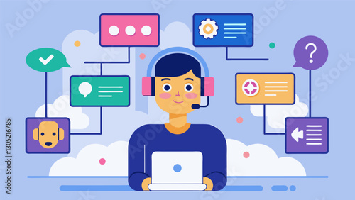 With the help of machine learning customer service platforms can categorize and prioritize customer queries for more efficient handling.. Vector illustration