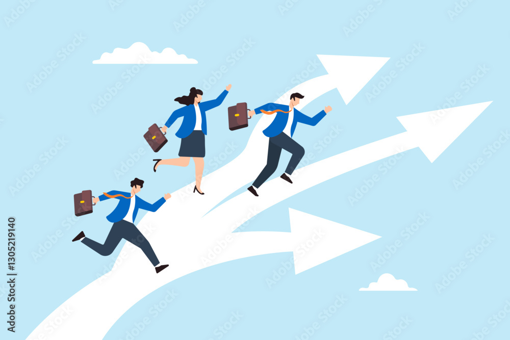 Flat illustration business people run on career path choosing different direction for job Flat illustration business people run on career path choosing different direction for job