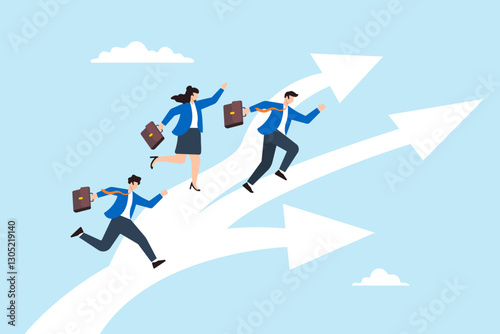 Flat illustration business people run on career path choosing different direction for job