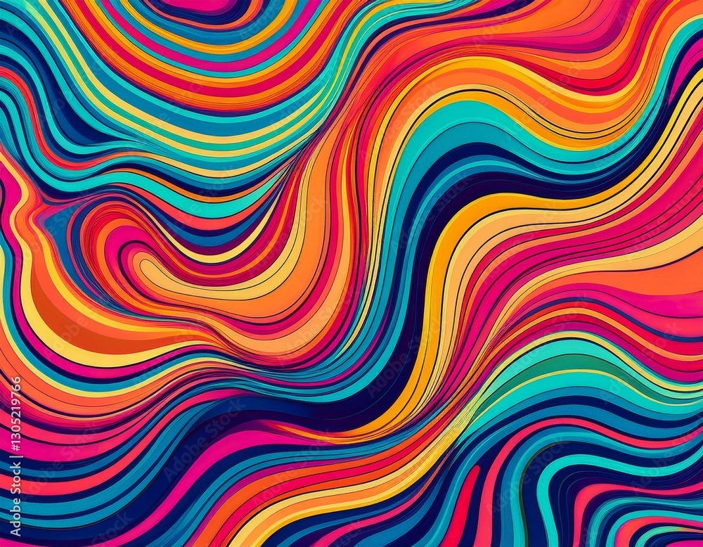illustration psychedelic wavy lines with vibrant colors dynamic liquid patterns creating retro aesthetic design for groovy backgrounds web banners or creative designs