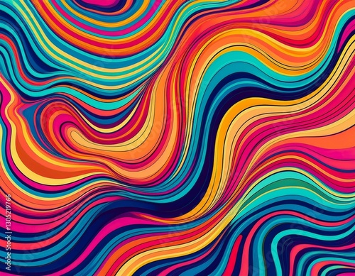 illustration psychedelic wavy lines with vibrant colors dynamic liquid patterns creating retro aesthetic design for groovy backgrounds web banners or creative designs
