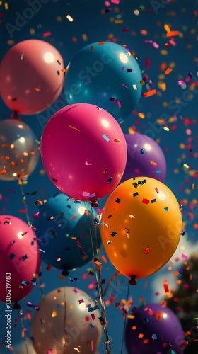 Colorful Balloons Filled With Confetti Brighten a Festive Celebration Atmosphere