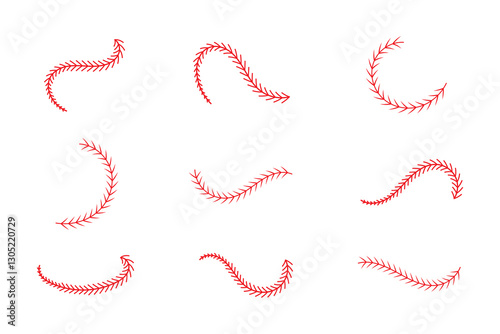 Baseball stitches icon set . red stitches icon on white background.