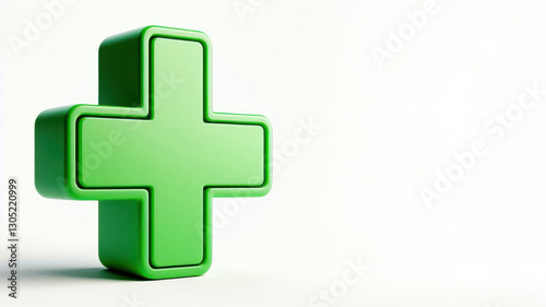 3D green medical cross symbol on white background