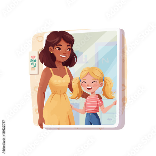 Mother and Daughter Illustration Showing Affection and Bonding Moment Together