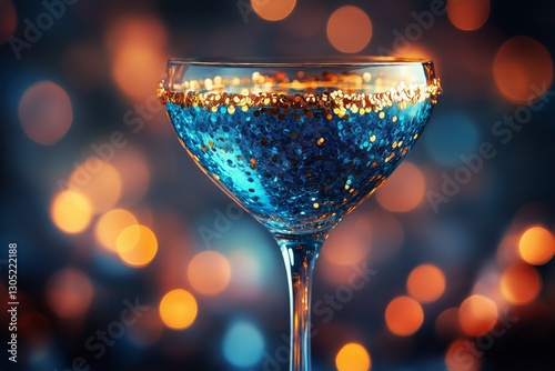 Colorful Cocktail With Blue Spheres Displayed on a Marble Countertop