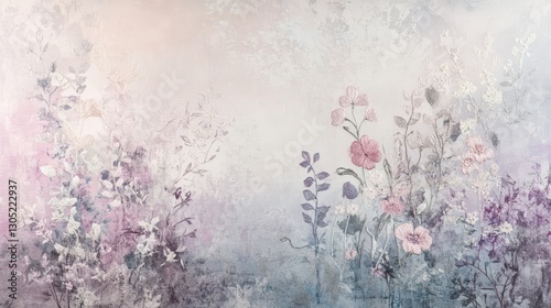 Abstract embroidery-inspired wallpaper with loosely stitched floral patterns on a velvet background