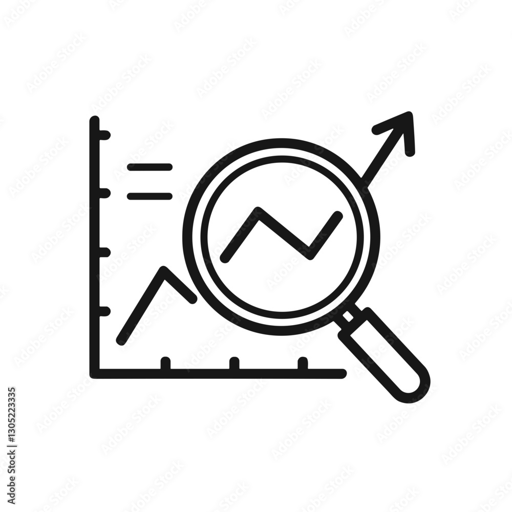 Magnifying glass analyzing growth chart with upward trend Magnifying glass analyzing growth chart with upward trend