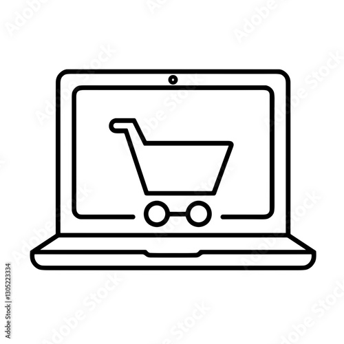 Online shopping cart on a laptop screen icon